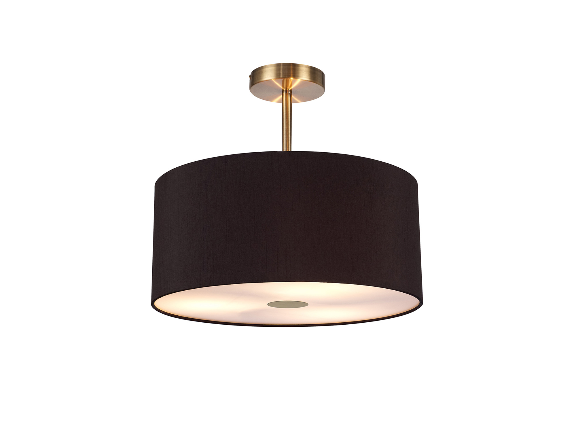Baymont 40cm Semi Flush 3 Light Antique Brass, Midnight Black/Green Olive, Frosted Diffuser